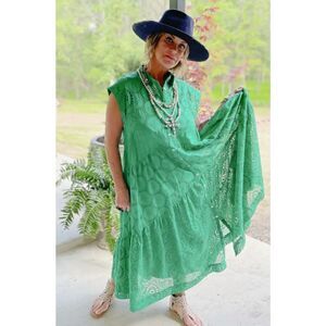 Jaded Gypsy New Beginnings Eyelet Dress in Kelly Green Size S/M